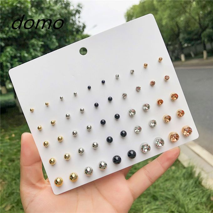 Ins Hot25 Pairs Of DIY  Round Ball Crystal Diamond Earrings Combination Set