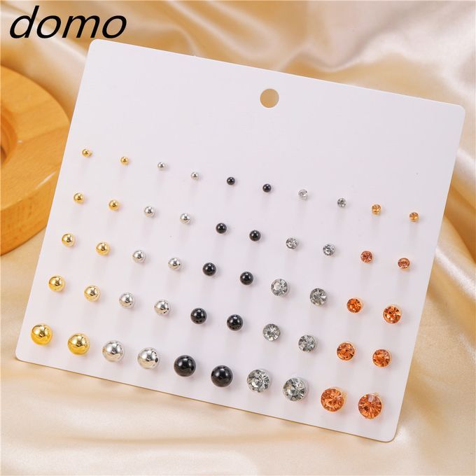 Ins Hot25 Pairs Of DIY  Round Ball Crystal Diamond Earrings Combination Set