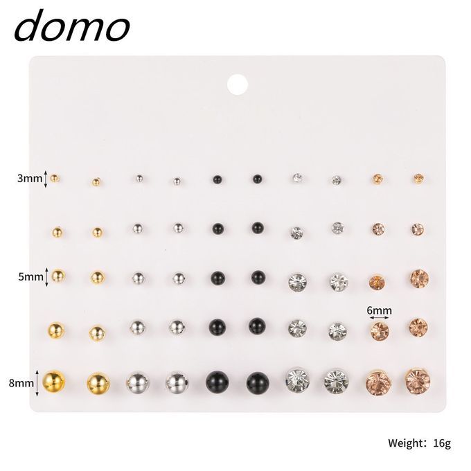 Ins Hot25 Pairs Of DIY  Round Ball Crystal Diamond Earrings Combination Set