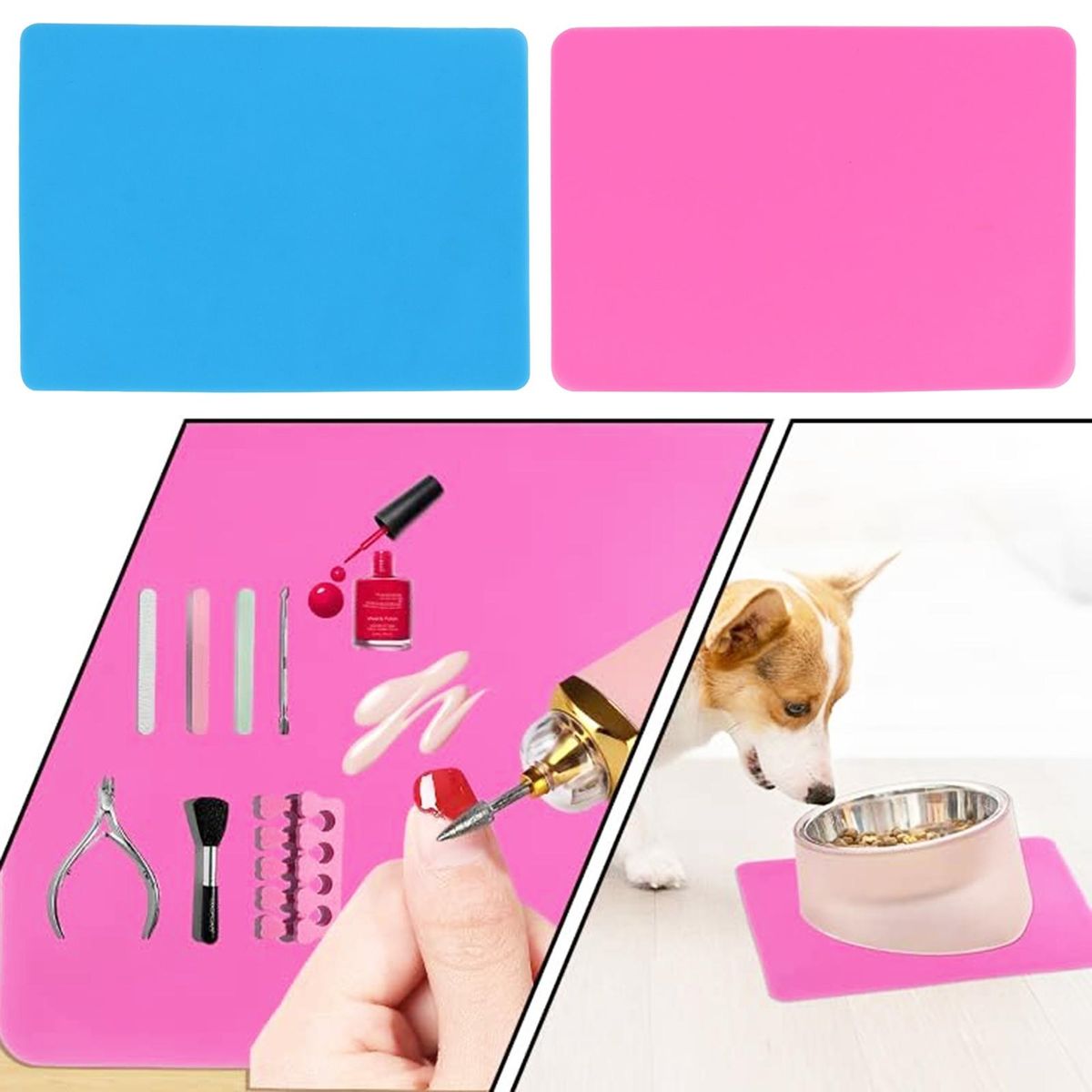 Silicone Craft Mats Resin Casting Nail Painting Washable Reusable Blue and Pink