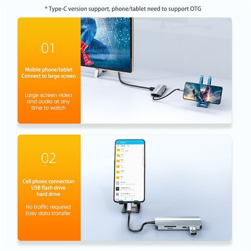 6 In 1 Docking Station Type C USB 3.0 Hub HDMI-compatible