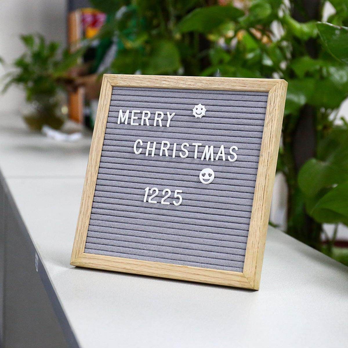 25.4*25.4cm Felt Letter Board Wooden Frame Message Board Sign Letter Holder Grey