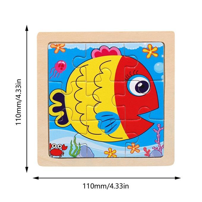Small Puzzle  Hildren's Puzzle 9 Pie Es Of Woody Forest Animal Story Puzzle-Multicolor-Fish