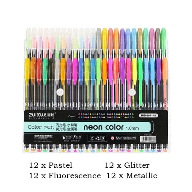 48 S Gel Pens Set, Glitter Gel Pen For Adult Ing Stationery