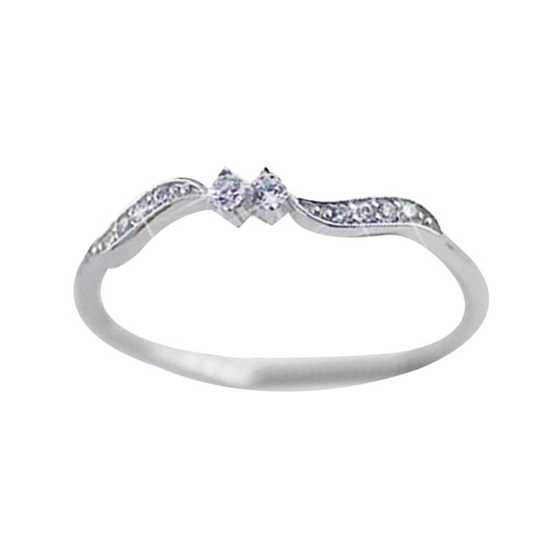 Women Fashion Rhinestone Inlaid Leaf Finger Ring-Silver