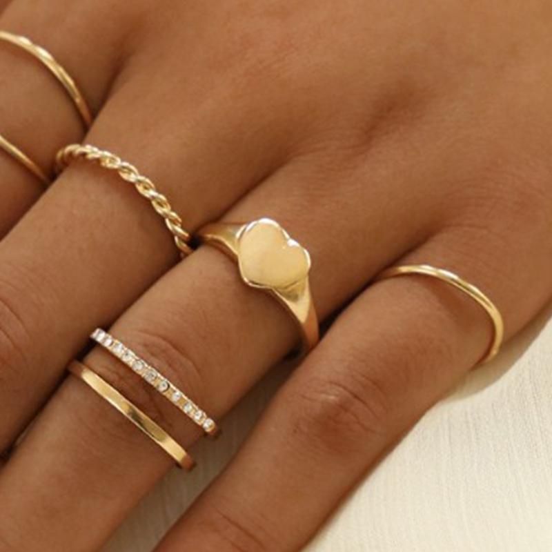 8Pcs Finger Rings Five-pointed Star Rhinestones-Golden