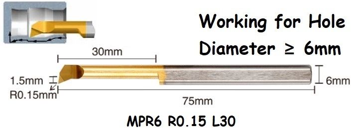 MPR6 R0.15 L30 Lathe Turning Tool Tiny Boring Bar