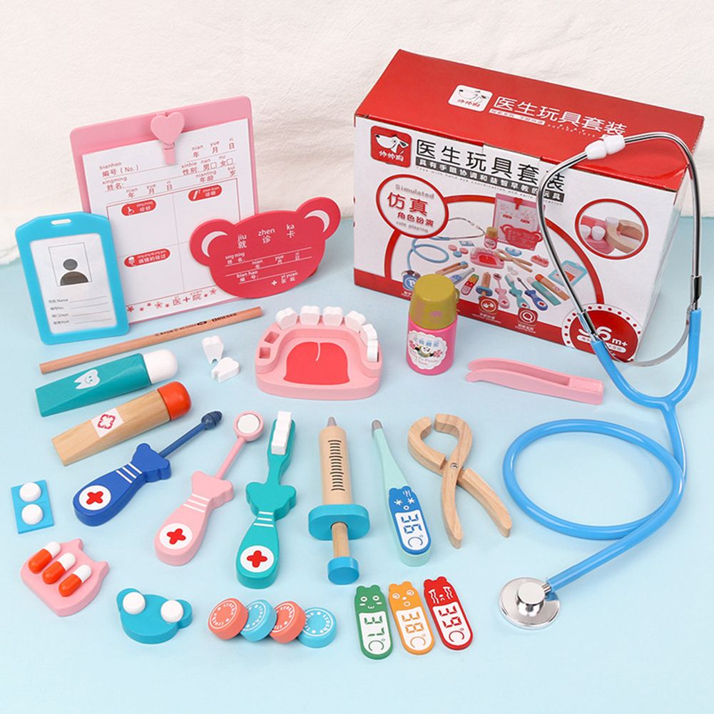 20Pcs/Set Chidlren Pretend Doctor Dentist Wooden Medical Playset Education Toy