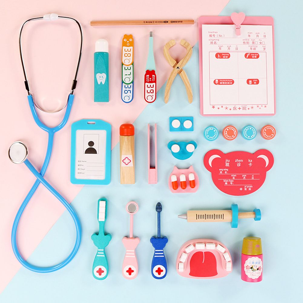20Pcs/Set Chidlren Pretend Doctor Dentist Wooden Medical Playset Education Toy