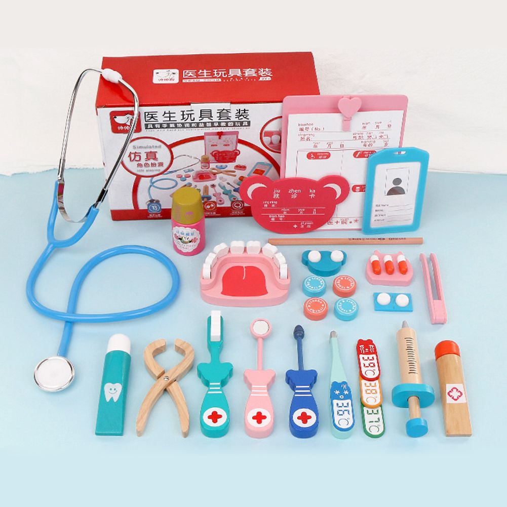 20Pcs/Set Chidlren Pretend Doctor Dentist Wooden Medical Playset Education Toy