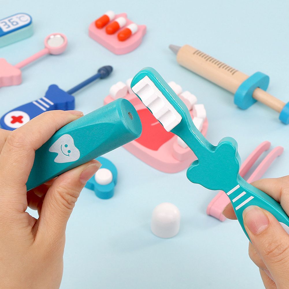 20Pcs/Set Chidlren Pretend Doctor Dentist Wooden Medical Playset Education Toy