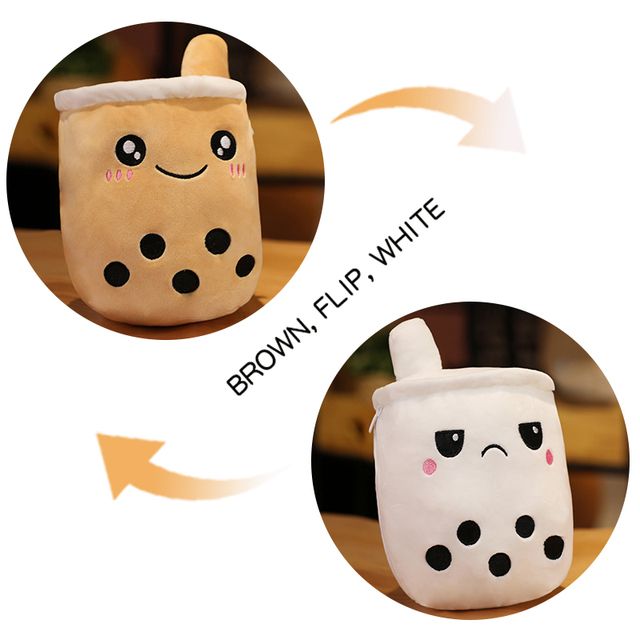 Cute Boba Milk Tea Plushie Toy Soft Stuffed Apple Pink Strawberry Taste Milk Tea Hug Pillow Balls Bubo Tea Cup Cushion(#brown To White)