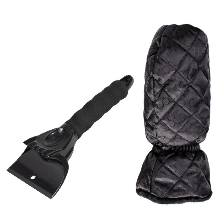 Car Snow Shovel De-icer Cleaning Tool Black+Gloves