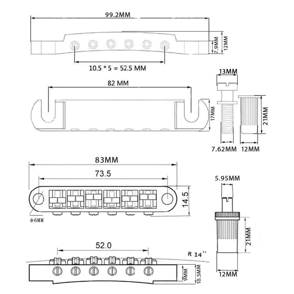 Electric Guitar Bridge and Tailpiece Set Electric Guitar Replacement Parts Bridge Tailpiece Bridge for Les Paul Guitar A