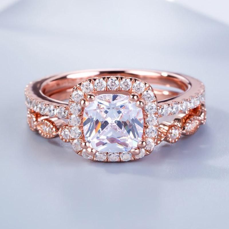 2Pcs/Set Women Emerald Cut Cubic Zirconia Stacking-Rose Gold