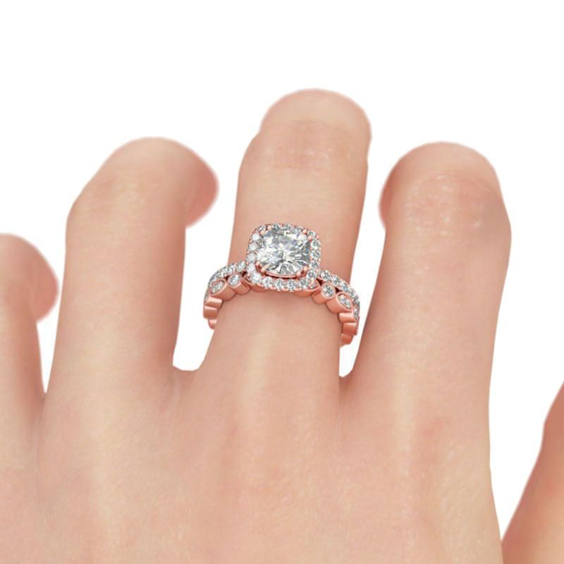 2Pcs/Set Women Emerald Cut Cubic Zirconia Stacking-Rose Gold