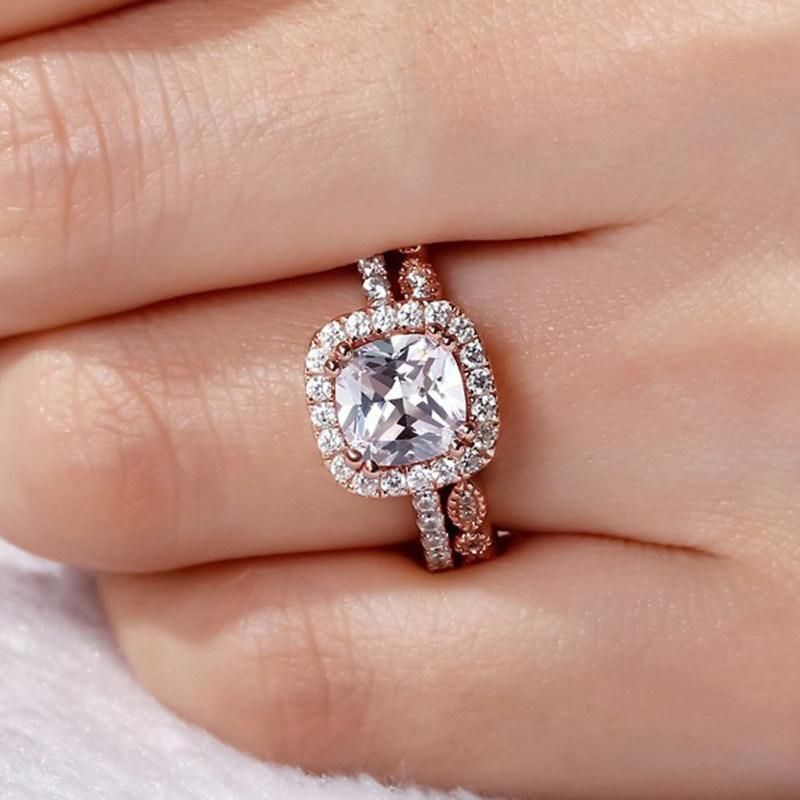 2Pcs/Set Women Emerald Cut Cubic Zirconia Stacking-Rose Gold