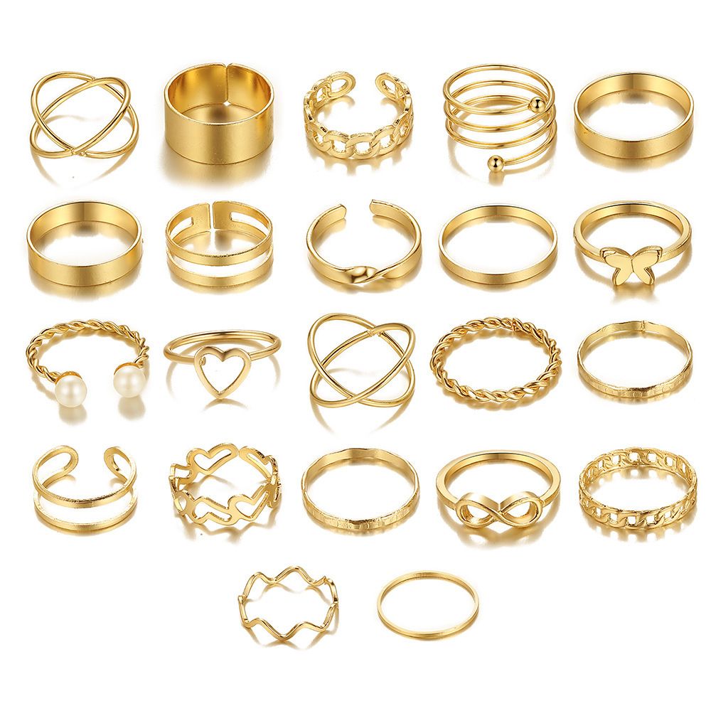 Ladies Ring Sets 22 Pieces Exquisite Gold Rings Fashion Accessories