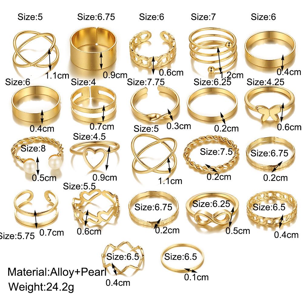 Ladies Ring Sets 22 Pieces Exquisite Gold Rings Fashion Accessories