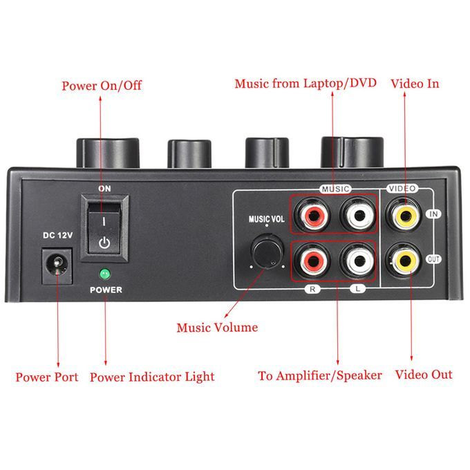 Karaoke Sound Mixer Dual Mic Inputs With Cable