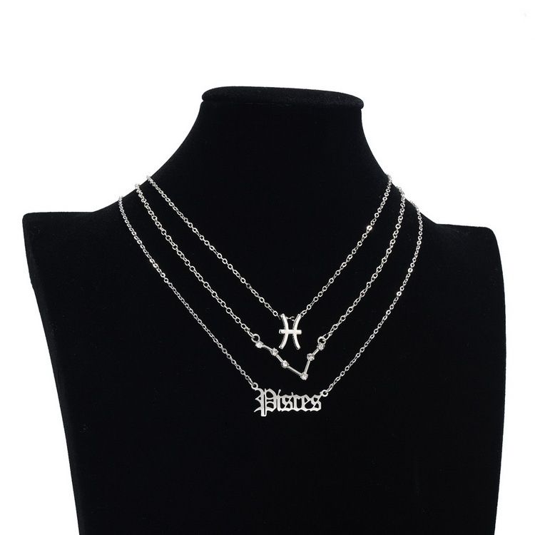 Twelve Constellations Symbol Starry Sky Pendant Necklace Silver Lion