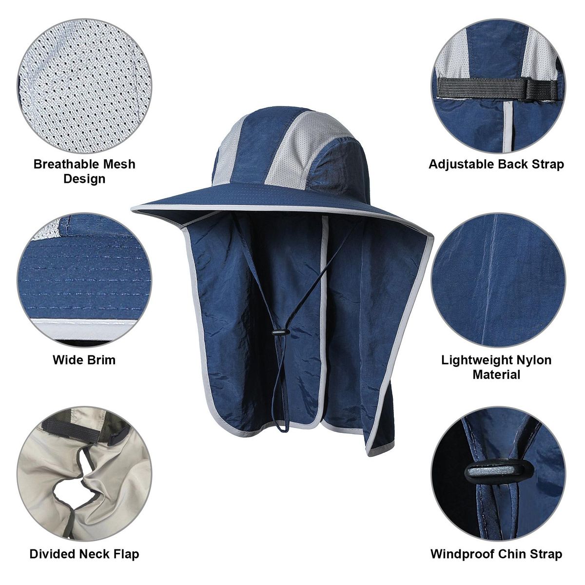 Wide Brim Sun Hat with Neck Flap Men Women UV Protection Sun Hat for Camping Hiking Fishing