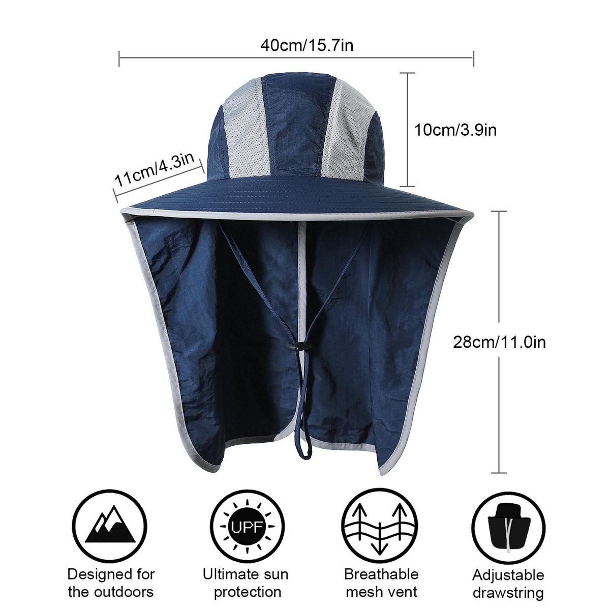 Wide Brim Sun Hat with Neck Flap Men Women UV Protection Sun Hat for Camping Hiking Fishing