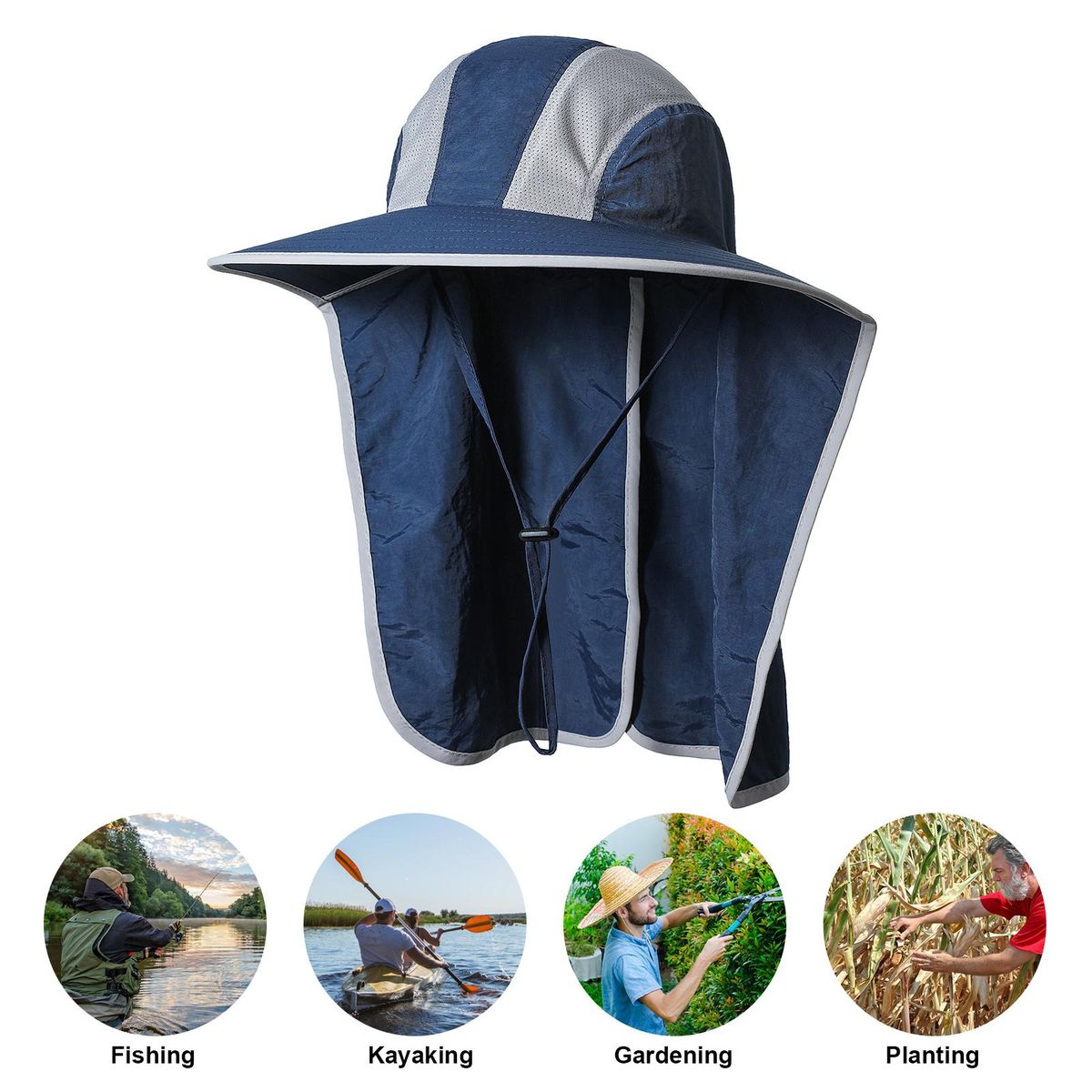 Wide Brim Sun Hat with Neck Flap Men Women UV Protection Sun Hat for Camping Hiking Fishing