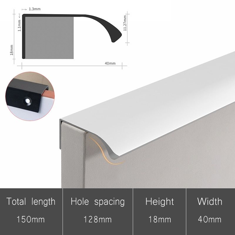 5 Style Gold Black Hidden Cabinet Pulls Aluminum Alloy Kitchen Cupboard Handles