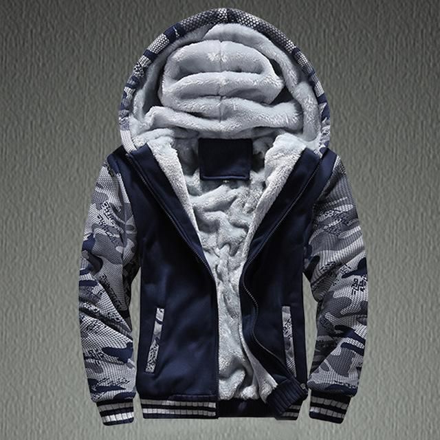Men Hoodie Jacket Winter Fleece Zipper Coat Tracksuit Male Sweatshirts