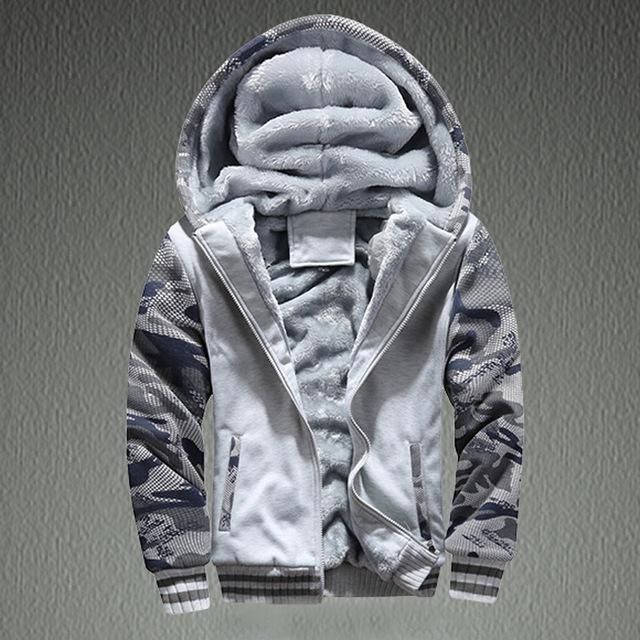Men Hoodie Jacket Winter Fleece Zipper Coat Tracksuit Male Sweatshirts