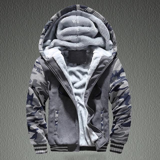 Men Hoodie Jacket Winter Fleece Zipper Coat Tracksuit Male Sweatshirts