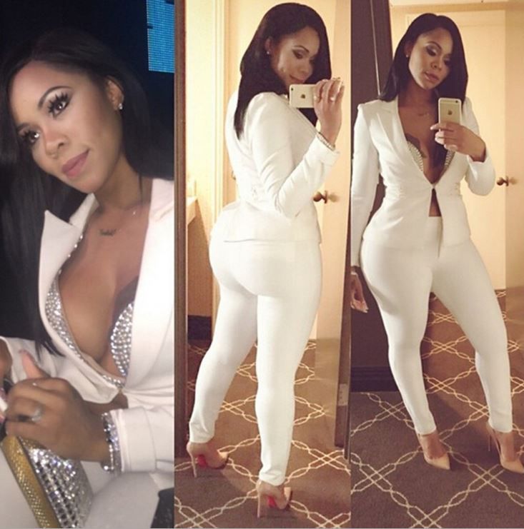 White Women's Casual Suit Set: Jacket + Pants (size Plus)