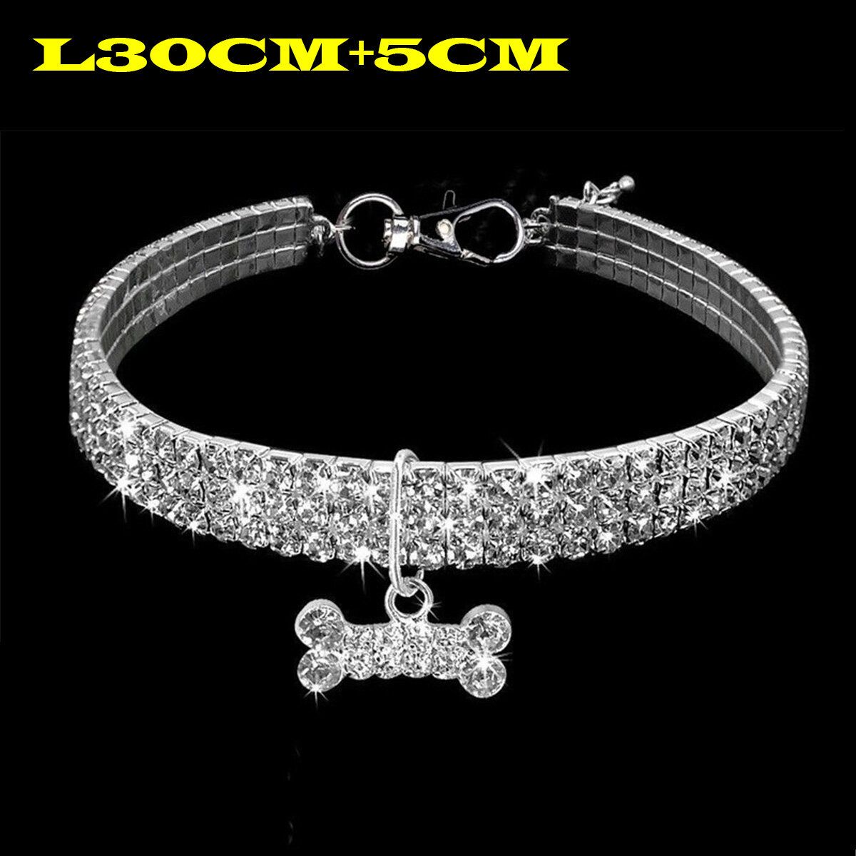 Diamond Rhinestone Pet Dog Cat Collars Bling Cute Puppies Pink/Blue/White S/M/L L30CM-White