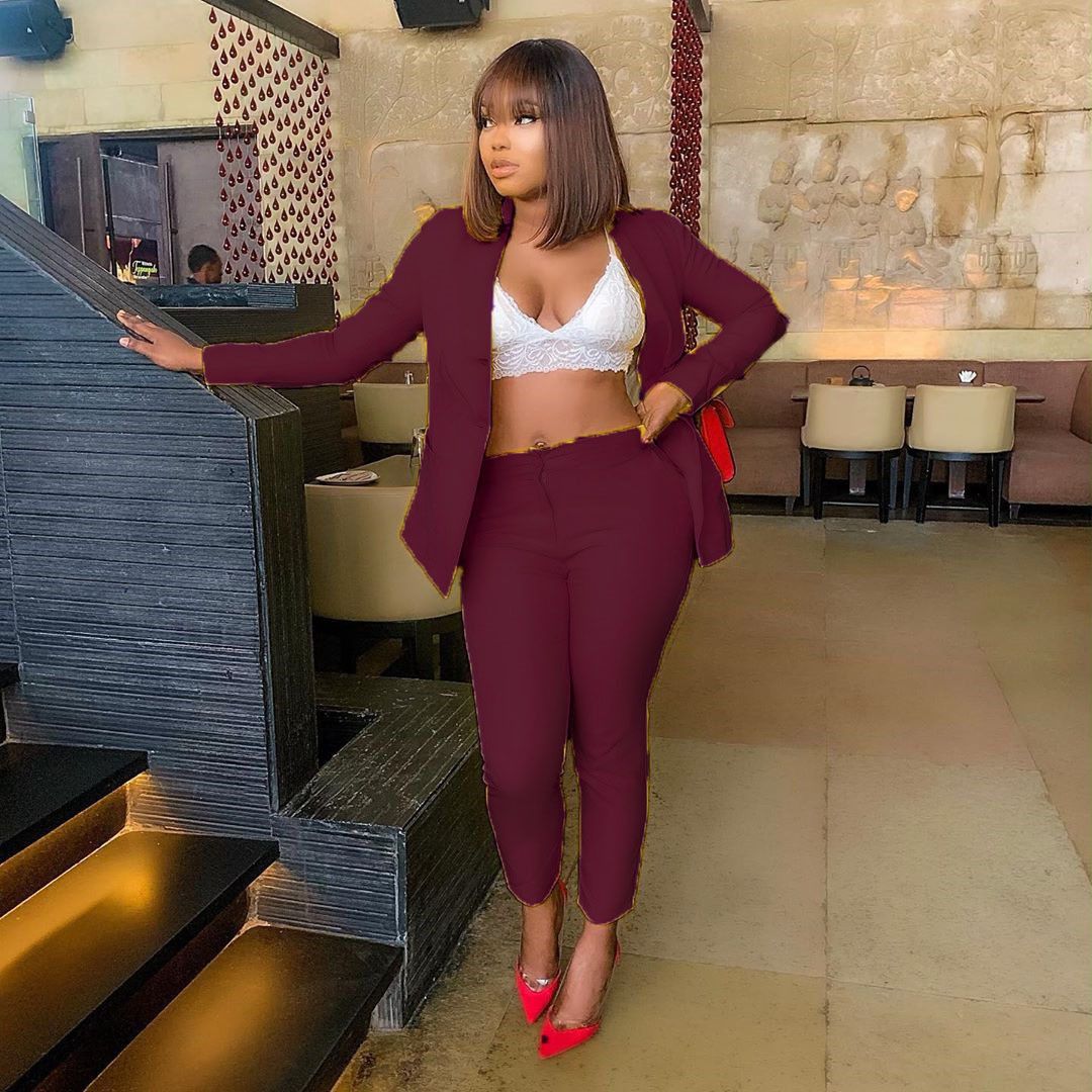Women Business Casual Pant Suit- Wine