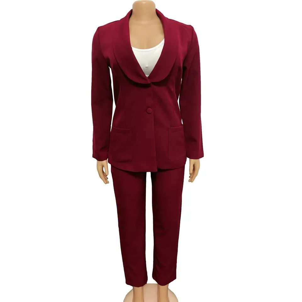 Women Business Casual Pant Suit- Wine