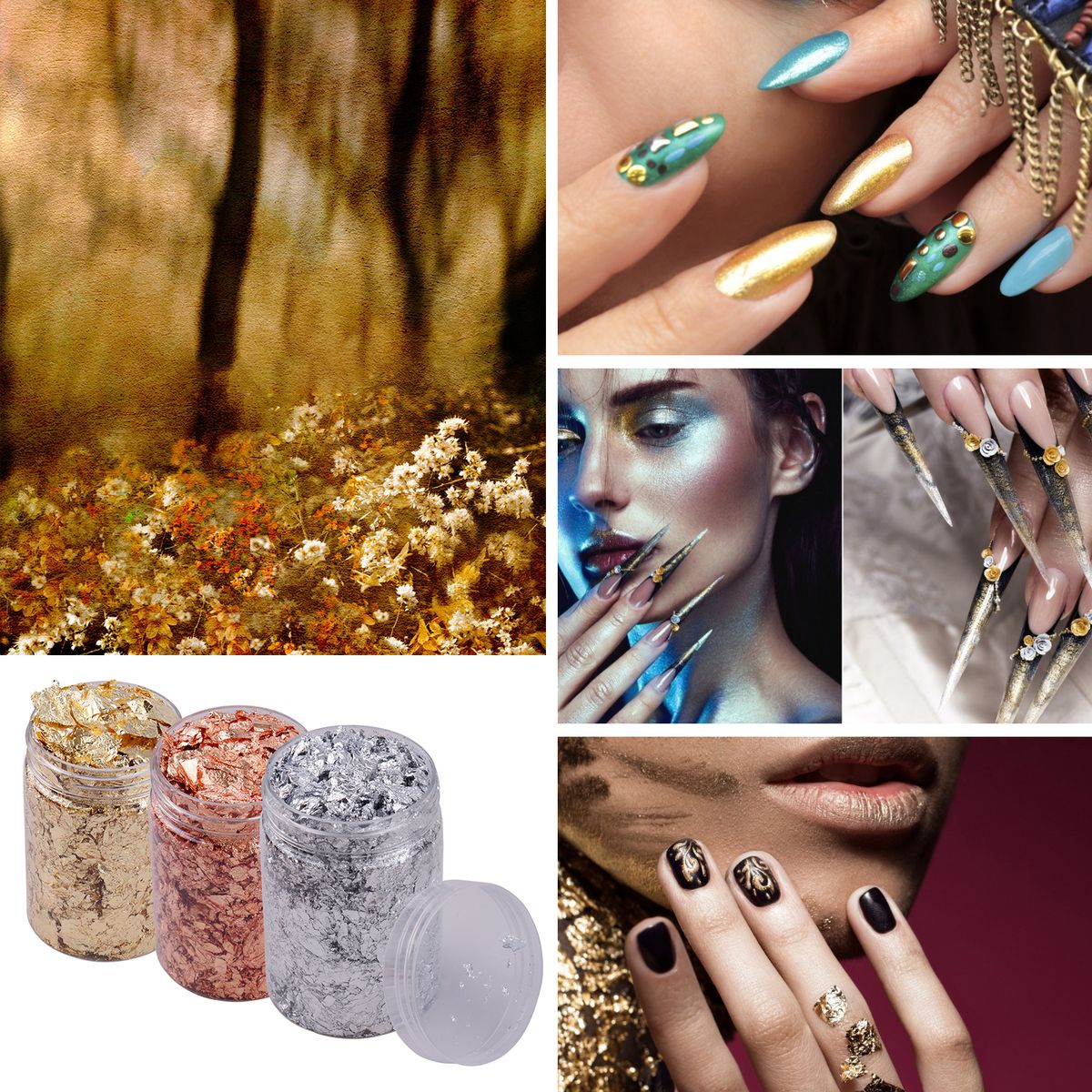 10g Per Color Imitation Gold Foil Flakes 2 Bottles Metallic