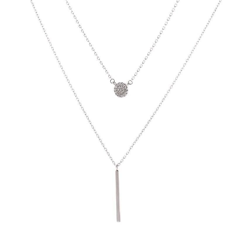 Hot 925 sterling silver Square Flash Diamond Round Double Necklace Women Clavicle Chain Fine Jewelry Party Wedding Accessories