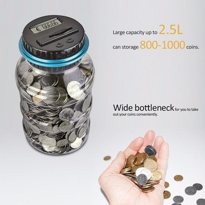 Electronic Digital Counting Coin Bank Easy Read 1.5L For Gifts Adults