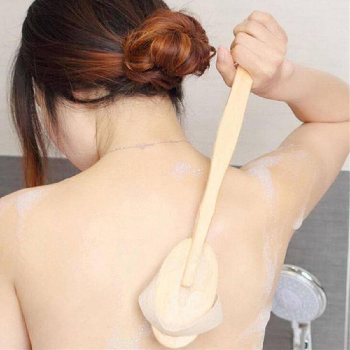 Bath Body Brush Back Scrubber with Comfy Bristle Long Handle Gentle Body Massager Wet or Dry Brushing Back Scrubber for Shower