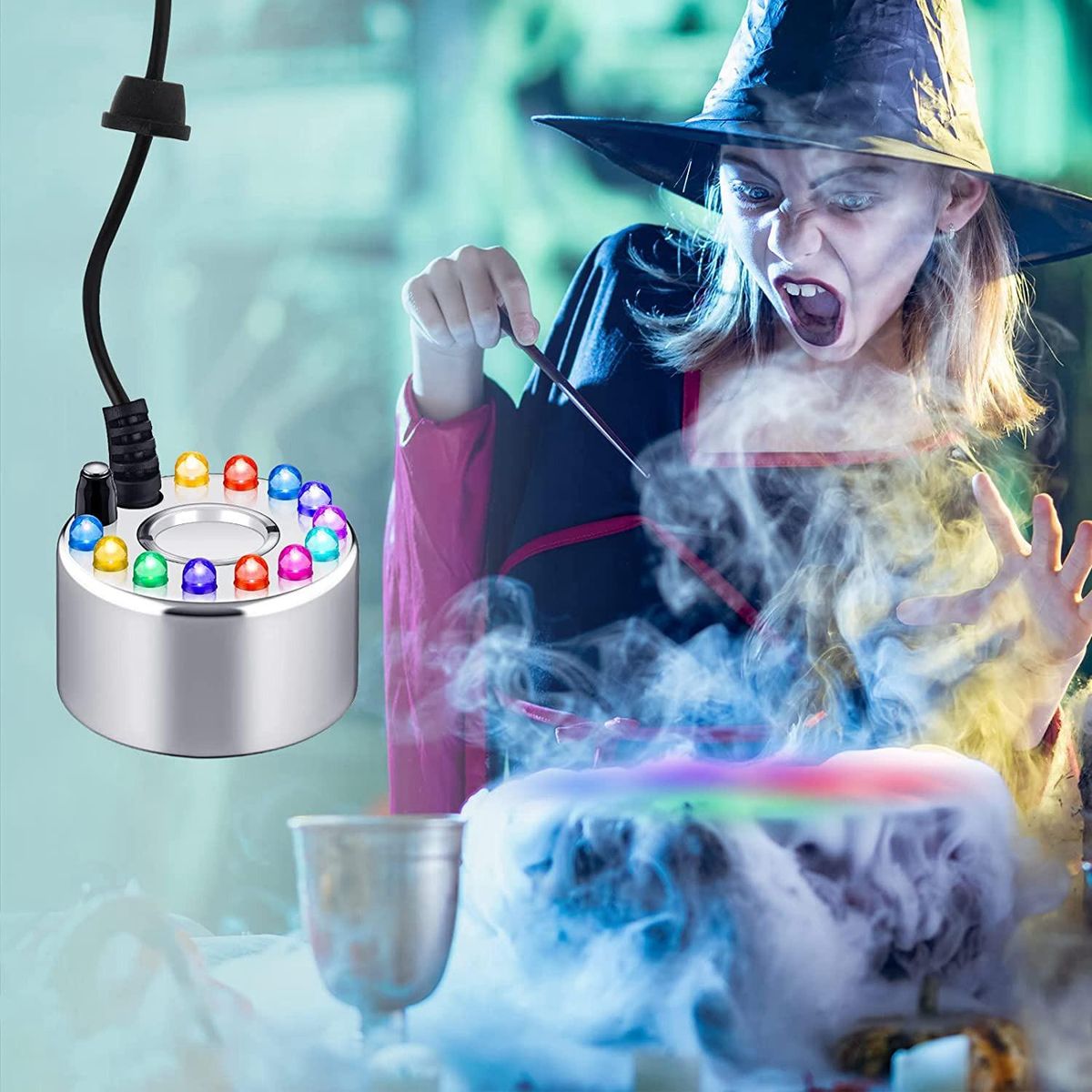 2Pc Mist Maker Fogger Halloween Ultrasonic Fog Machine Fountain Cauldron Mister Fogger Water Garden Pond Foggers US Plug