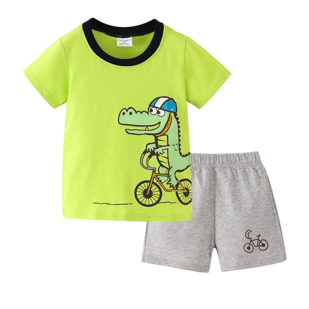 Boys And Girls Cartoon Half Sleeve Children's Suit Short Sleeve Shorts Two-Piece Cotton Te