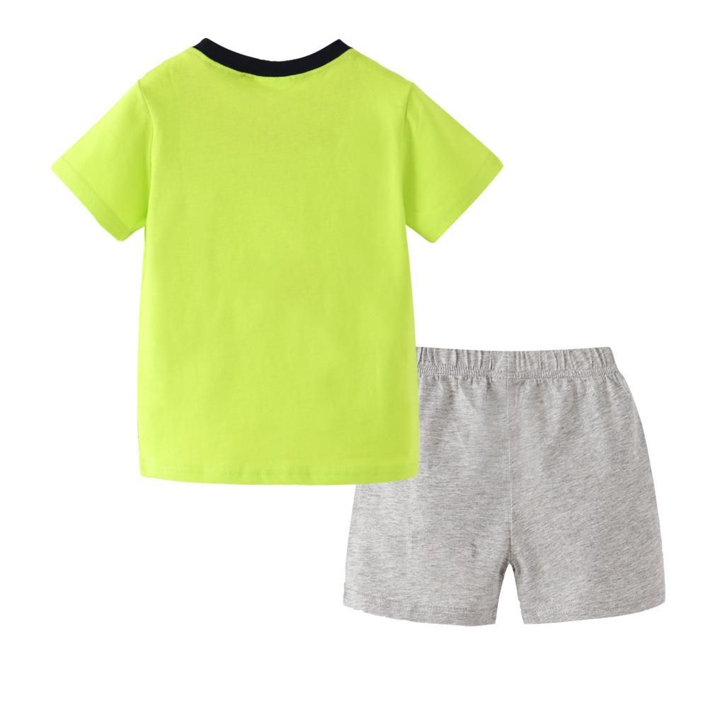 Boys And Girls Cartoon Half Sleeve Children's Suit Short Sleeve Shorts Two-Piece Cotton Te