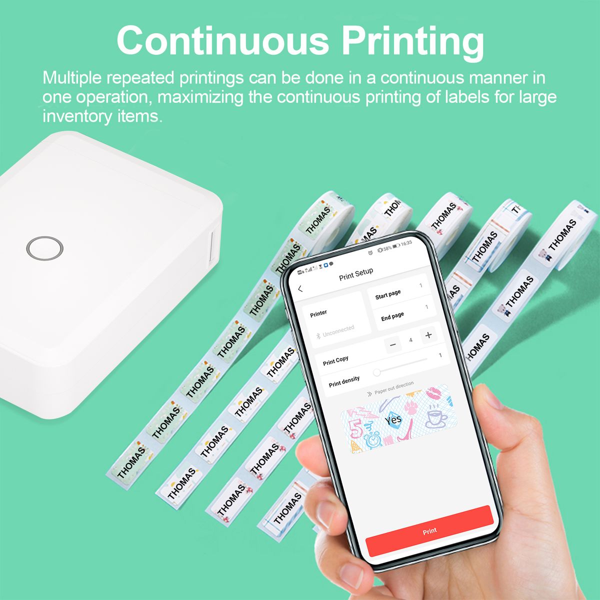 D110 Label Maker Machine Mini Pocket Thermal Label Printer With 4 Label Rolls