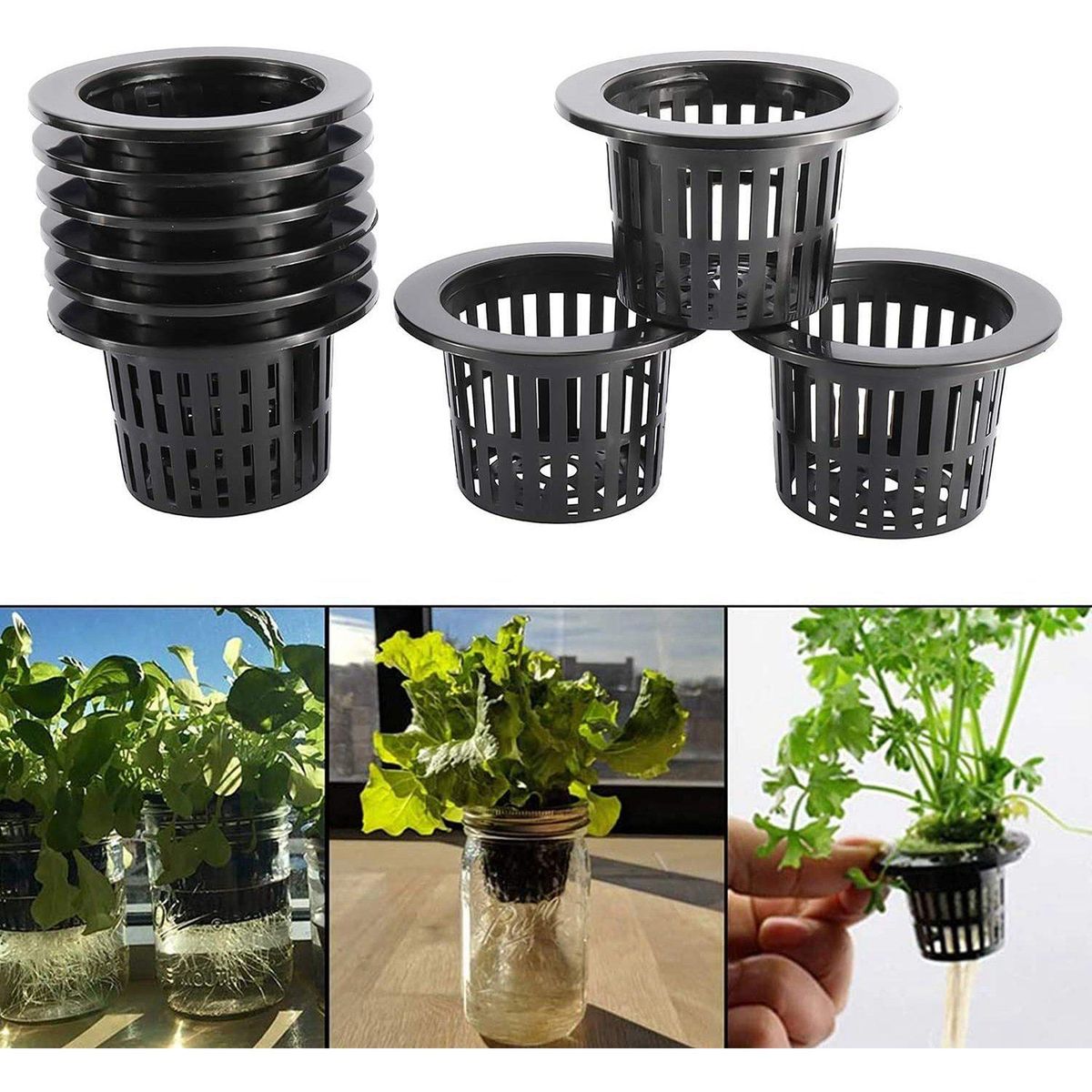 50 Pack 4.33 Inch Net Cups Slotted Mesh Wide Lip Filter Plant Net Pot Bucket Basket for Hydroponics Aquaponics Orchids