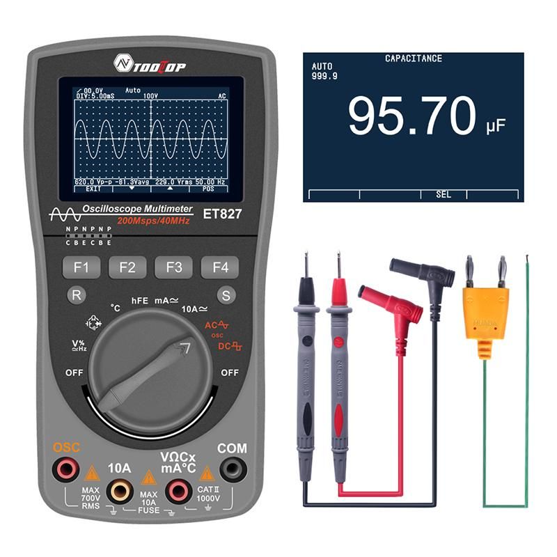ET827 Digital 40MHz 200Msps/S Oscilloscope Multimeter Electronic Repair  6000 Counts True RMS Scopemeter