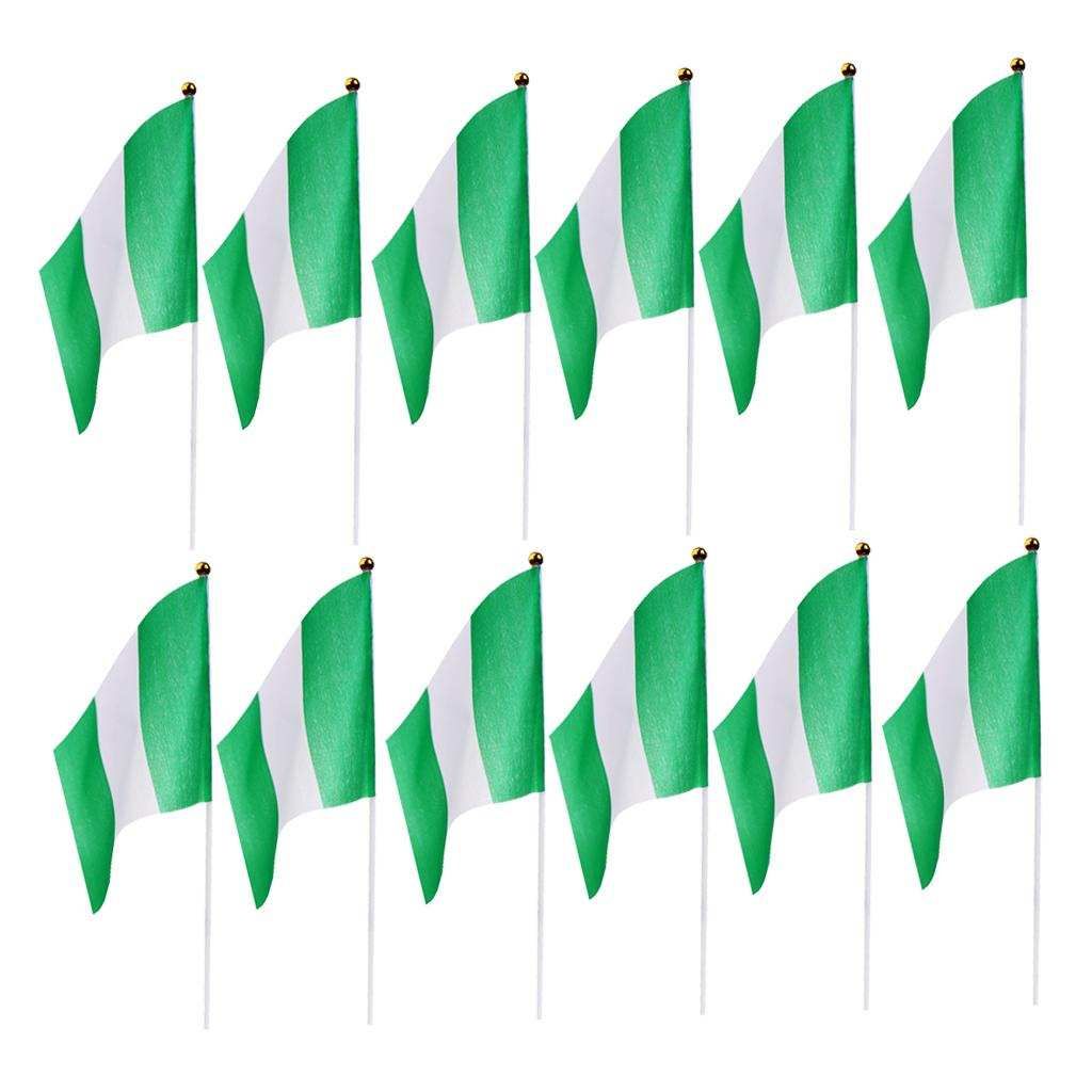 12pcs Nigeria Nigerian HAND WAVING FLAG Small BANNERS 8 X 5