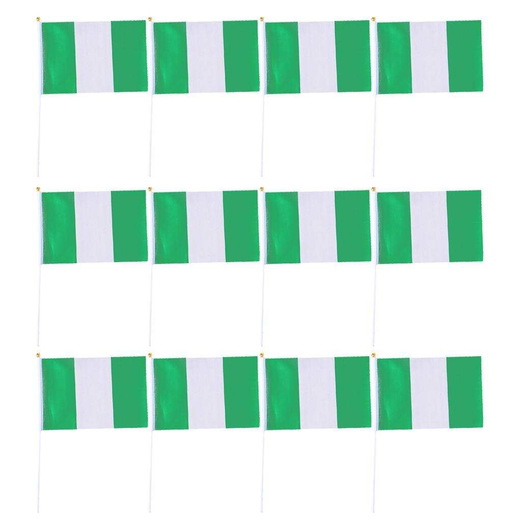 12pcs Nigeria Nigerian HAND WAVING FLAG Small BANNERS 8 X 5"  Nigeria