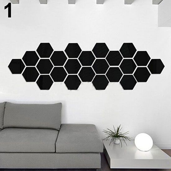 3D Acrylic Modern Mirror Decal Art Mural Wall Sticker-Black