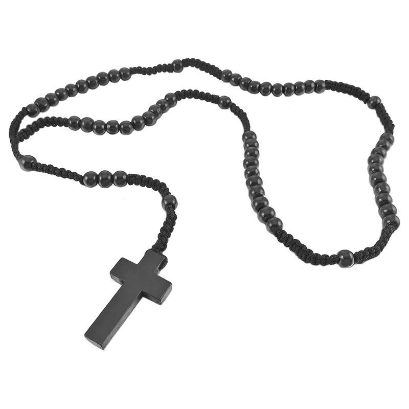 Wooden Pendant Pendant Neck Black Beads Retro 24 Inches Rosary Chain Chain Man